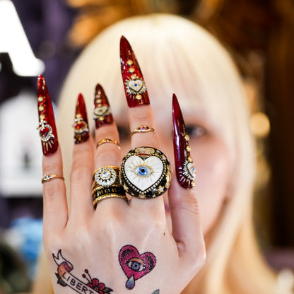 The Sacred Eye Heart Ring - Black × White / #10