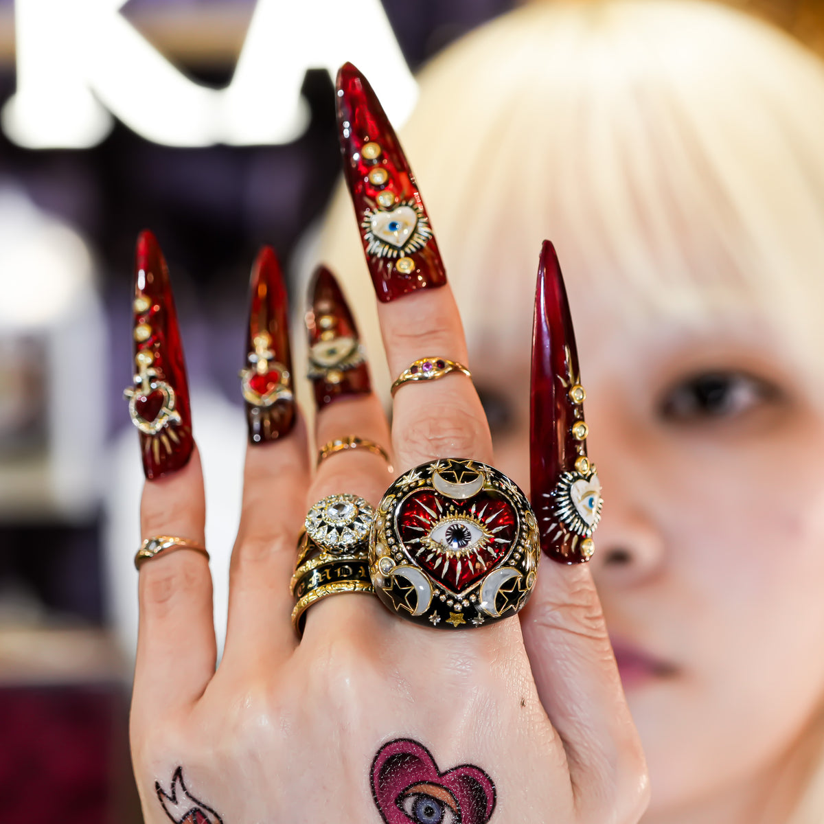 The Celestial Eye Heart Ring - Ruby Red × Black / #14