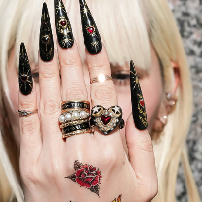 Celestial Moon Heart Ring - Black × Red / #8 #11 #16