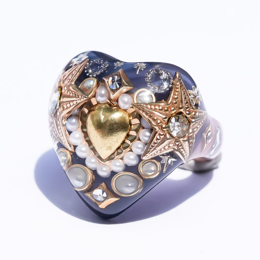 Celestial Heart Ring – Smoky Gray × Gold / #10