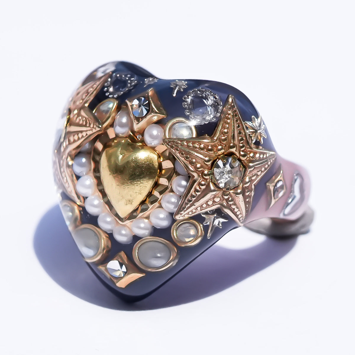 Celestial Heart Ring – Smoky Gray × Gold / #10