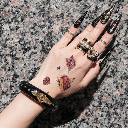 Victorian Ruby Pearl Hexagram Bracelet  - Black / 18kgold