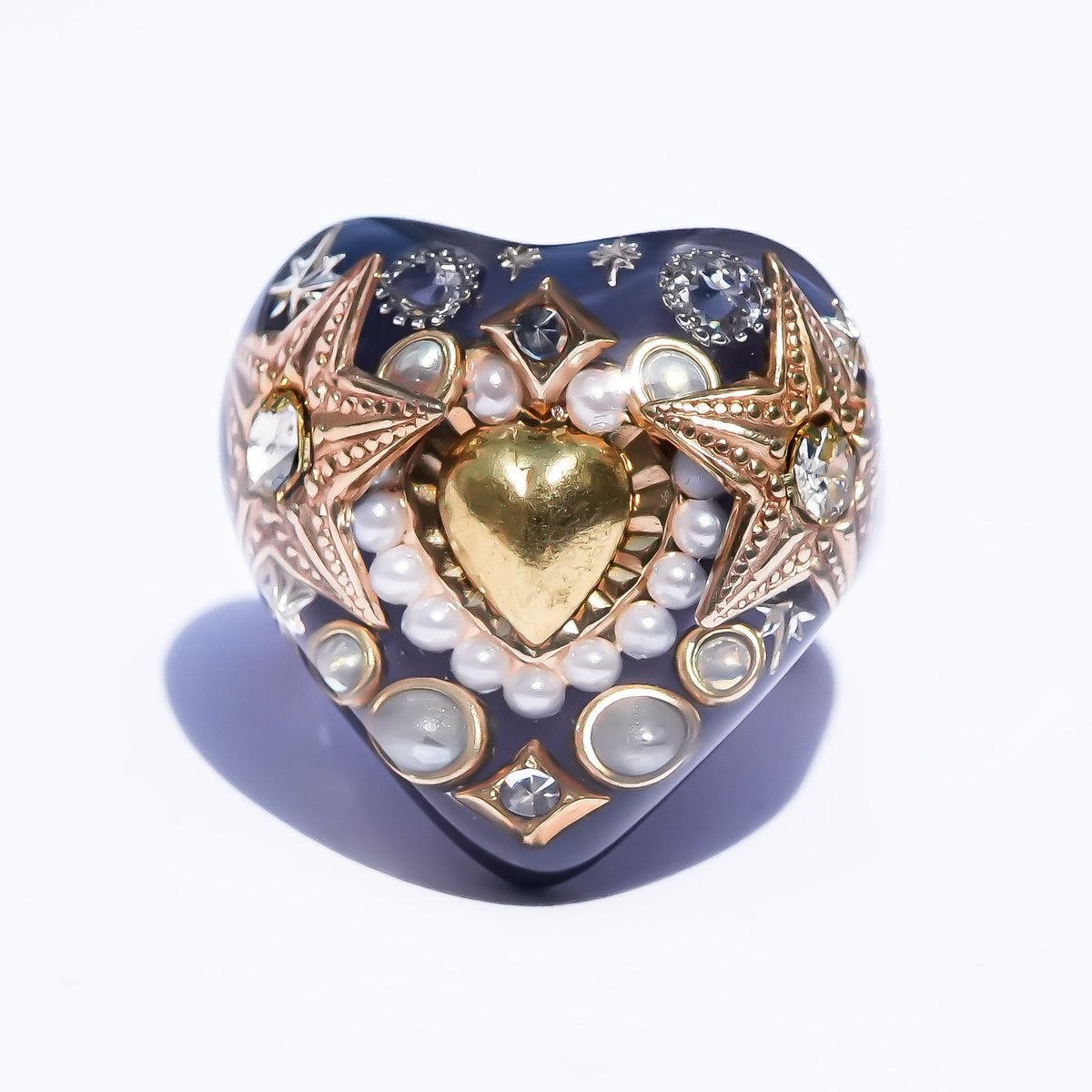 Celestial Heart Ring – Smoky Gray × Gold / #10