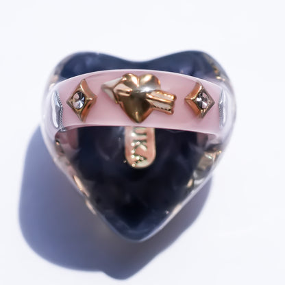 Celestial Heart Ring – Smoky Gray × Gold / #10