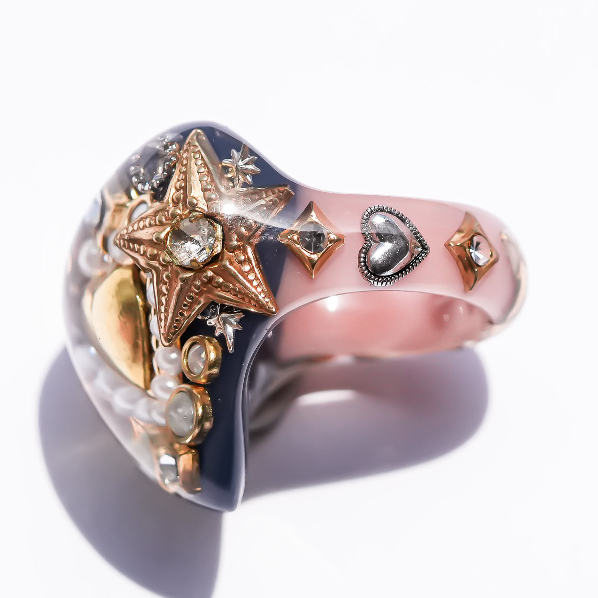 Celestial Heart Ring – Smoky Gray × Gold / #10