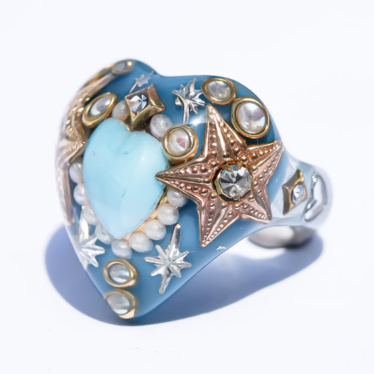 Blue Wish Heart Ring – Blue × Turquoise / #10