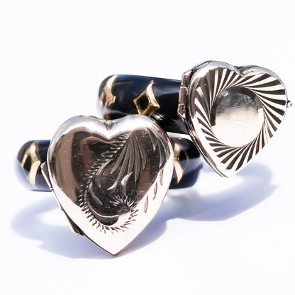 1800s Antique Engraved Heart Locket Ring – 9K / Black / #12