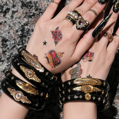 Victorian Ruby Pearl Hexagram Bracelet  - Black / 18kgold