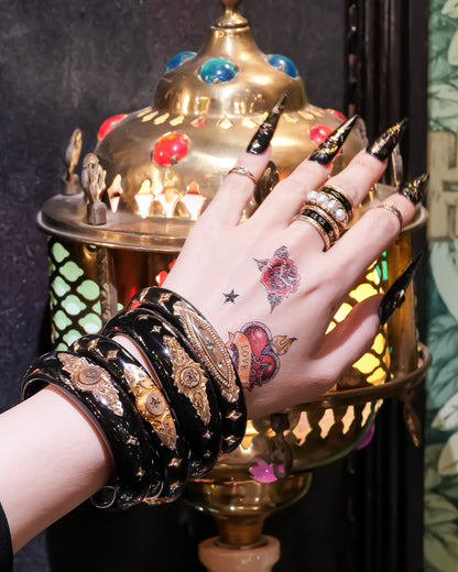 Victorian Ruby Pearl Hexagram Bracelet  - Black / 18kgold