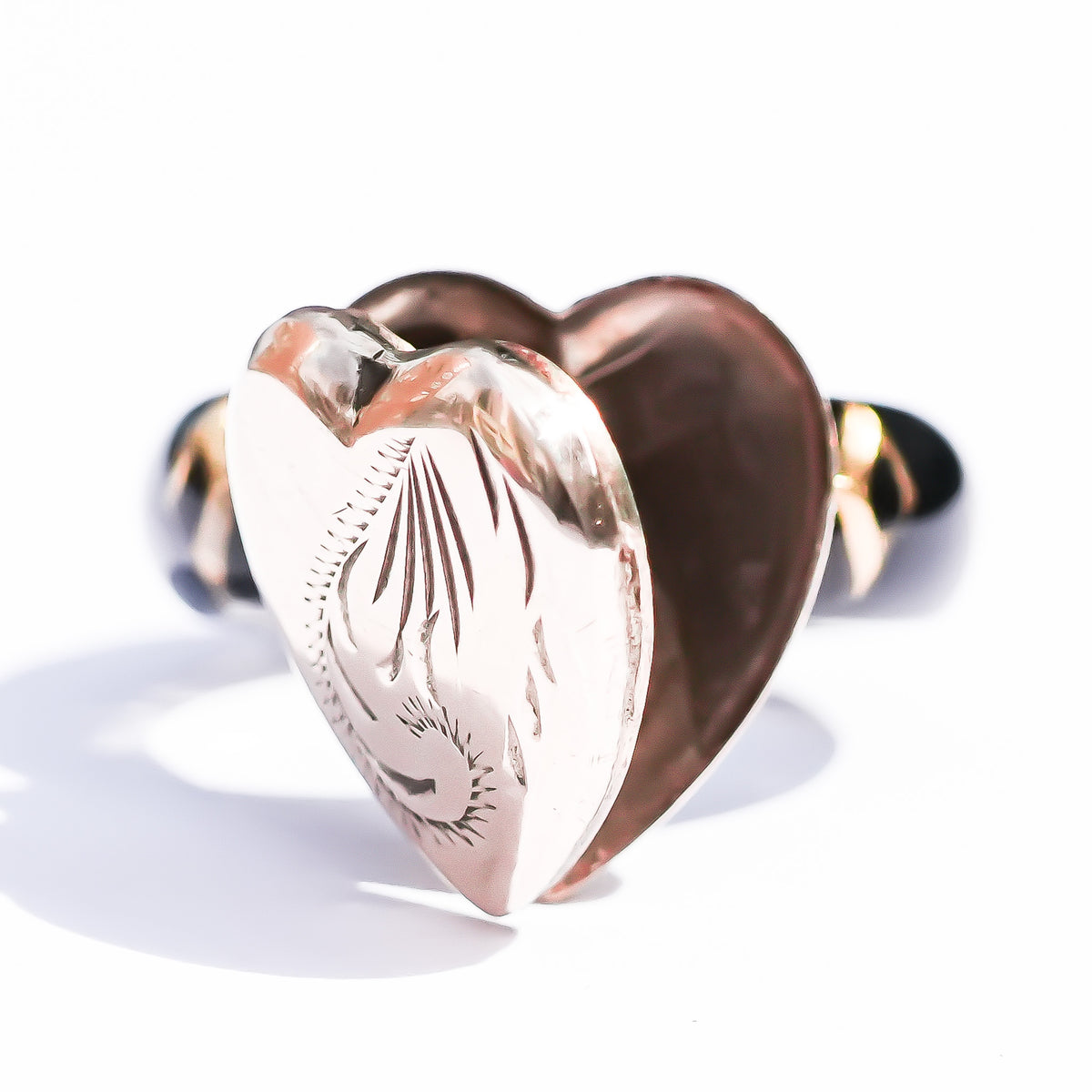 1800s Antique Engraved Heart Locket Ring – 9K / Black / #12