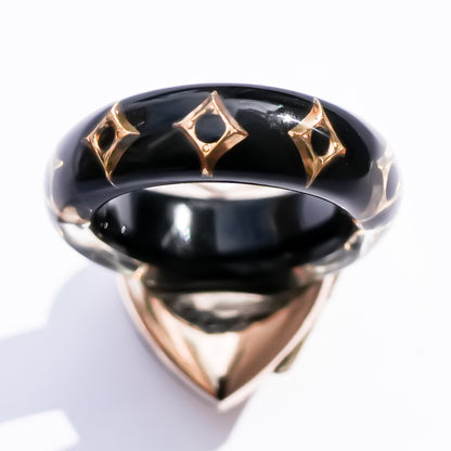 1800s Antique Engraved Heart Locket Ring – 9K / Black / #12