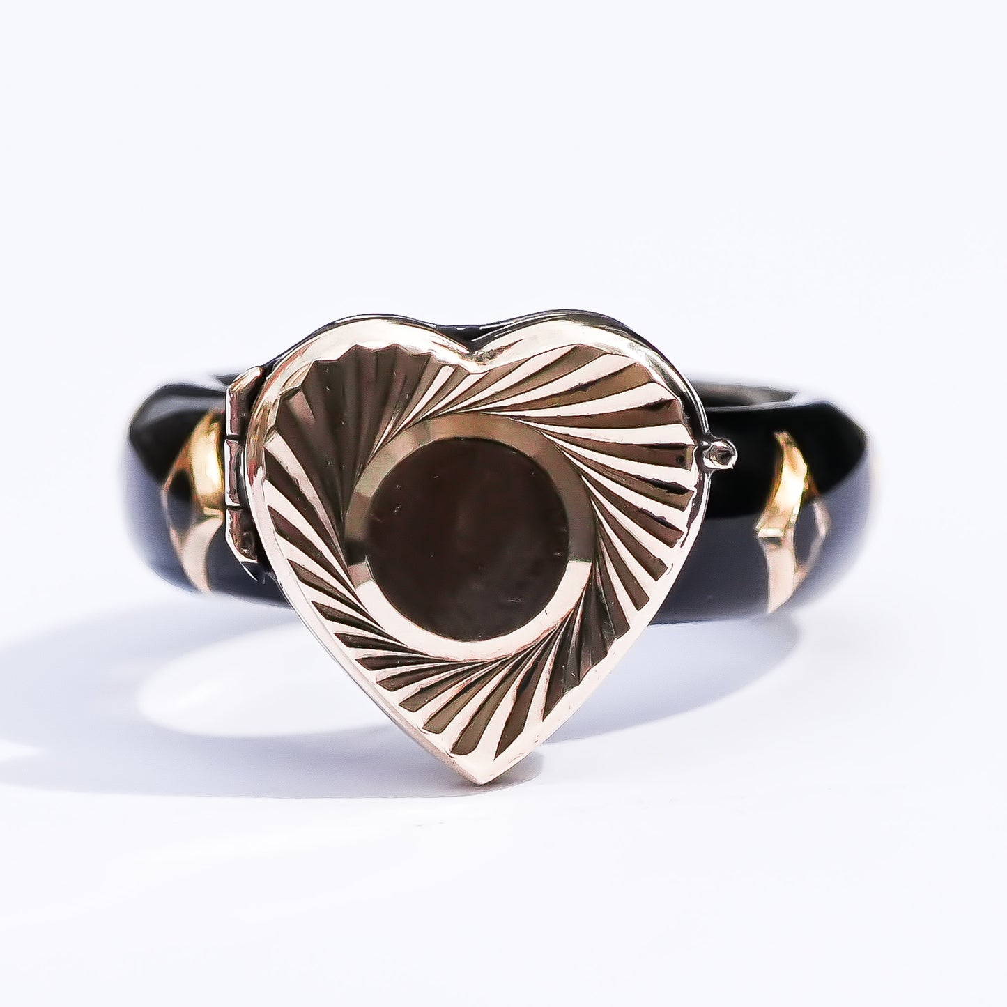 1800s Antique Sunburst Heart Locket Ring – 9K / Black / #11