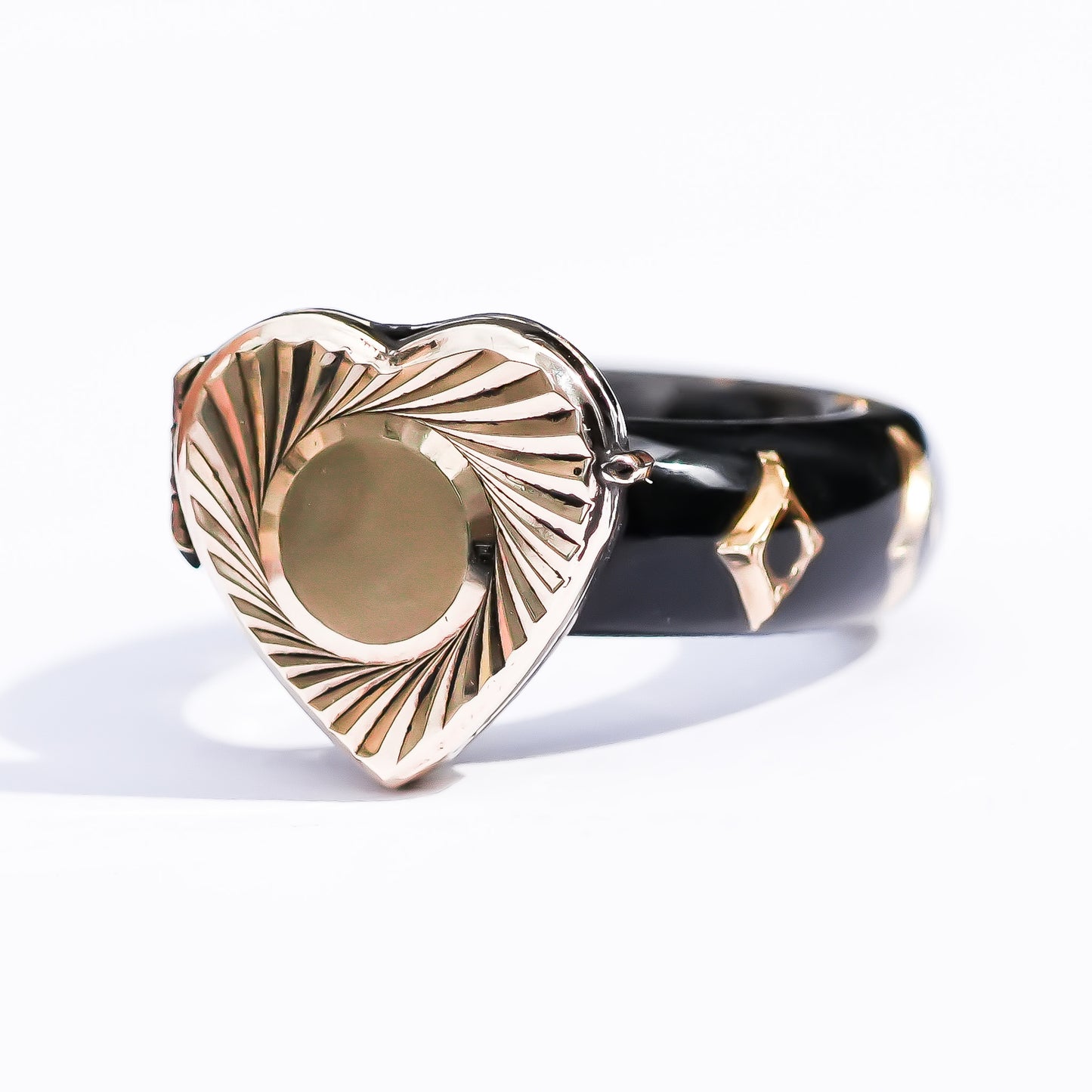 1800s Antique Sunburst Heart Locket Ring – 9K / Black / #11