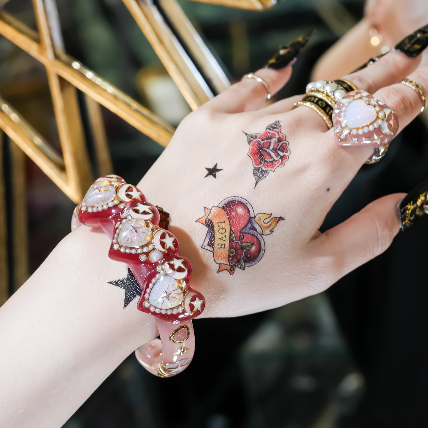 Triple celestial heart bracelet - pink