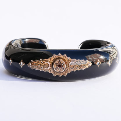 Victorian Ruby Pearl Hexagram Bracelet  - Black / 18kgold