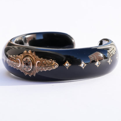 Victorian Ruby Pearl Hexagram Bracelet  - Black / 18kgold