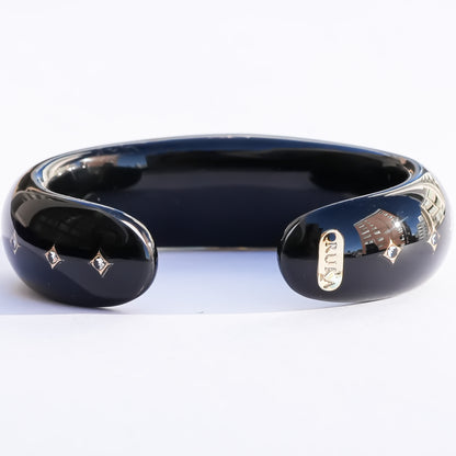 Victorian Ruby Pearl Hexagram Bracelet  - Black / 18kgold