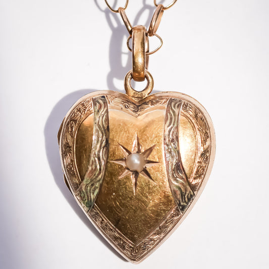HEART LOCKET NECKLACE / PEARL / 9K