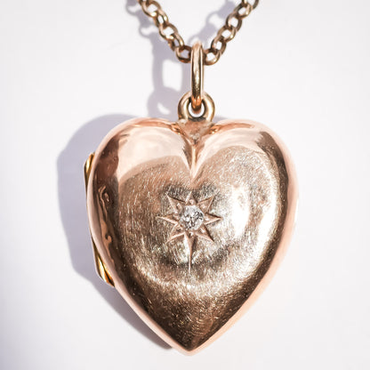 HEART LOCKET NECKLACE / DIAMOND / 9K