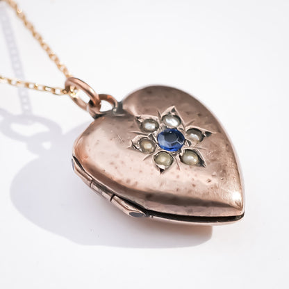HEART LOCKET NECKLACE / BLUE SAPPHIRE / 9K