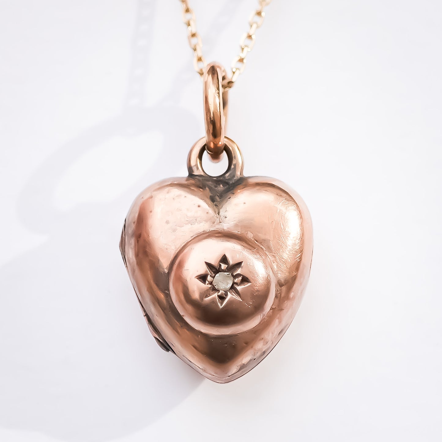 HEART LOCKET NECKLACE / WHITE SAPPHIRE / 9K