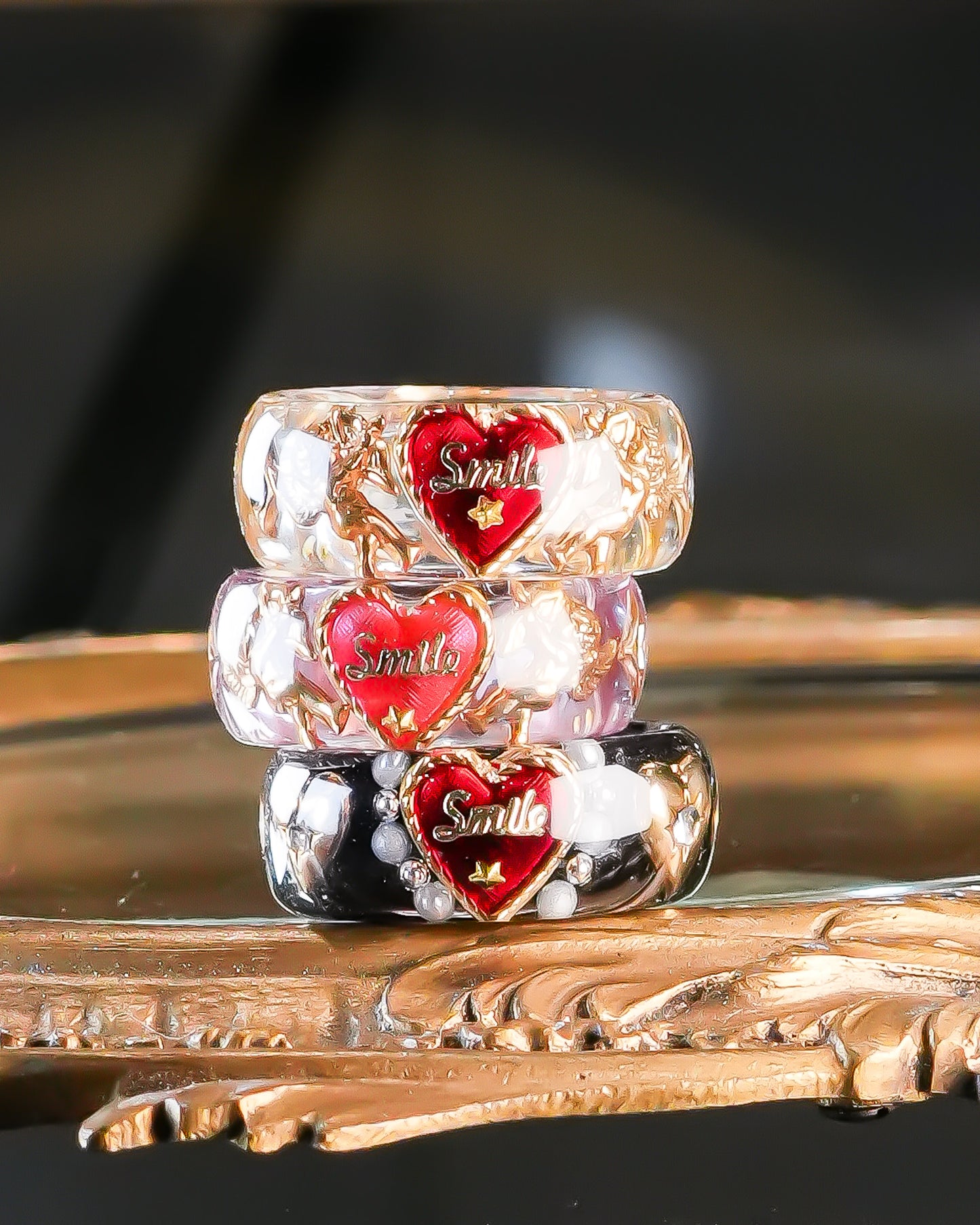 LOVE SMILE RING / BAND / HEART / BLACK / #5