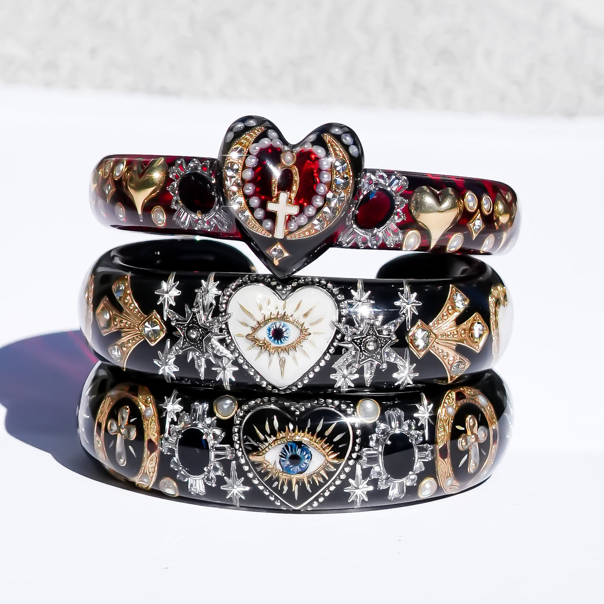 Midnight Eye Heart Bracelet - Black × White