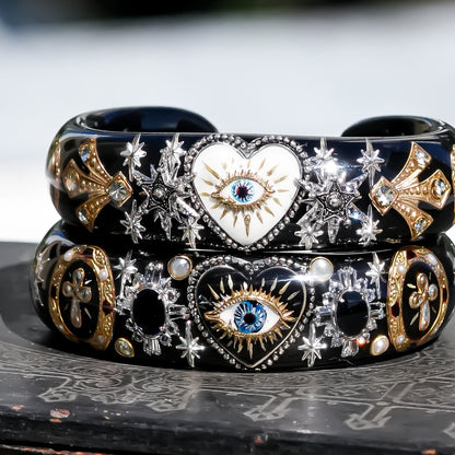 Midnight Eye Heart Bracelet - Black × White