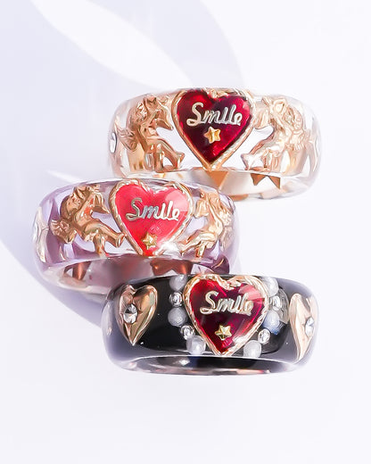 LOVE SMILE RING / BAND / HEART / BLACK / #5