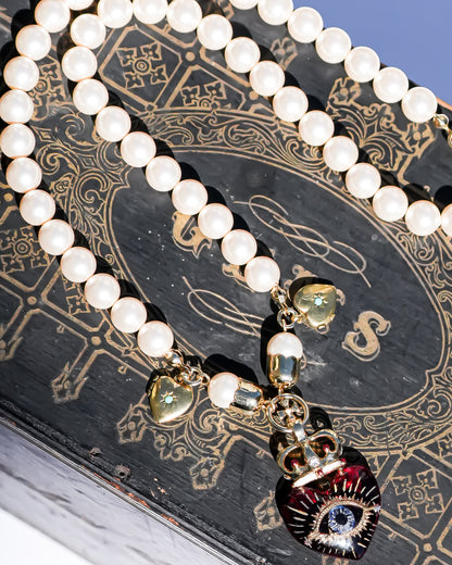 The Eye of Eternal Love Necklace - Red × Pearl