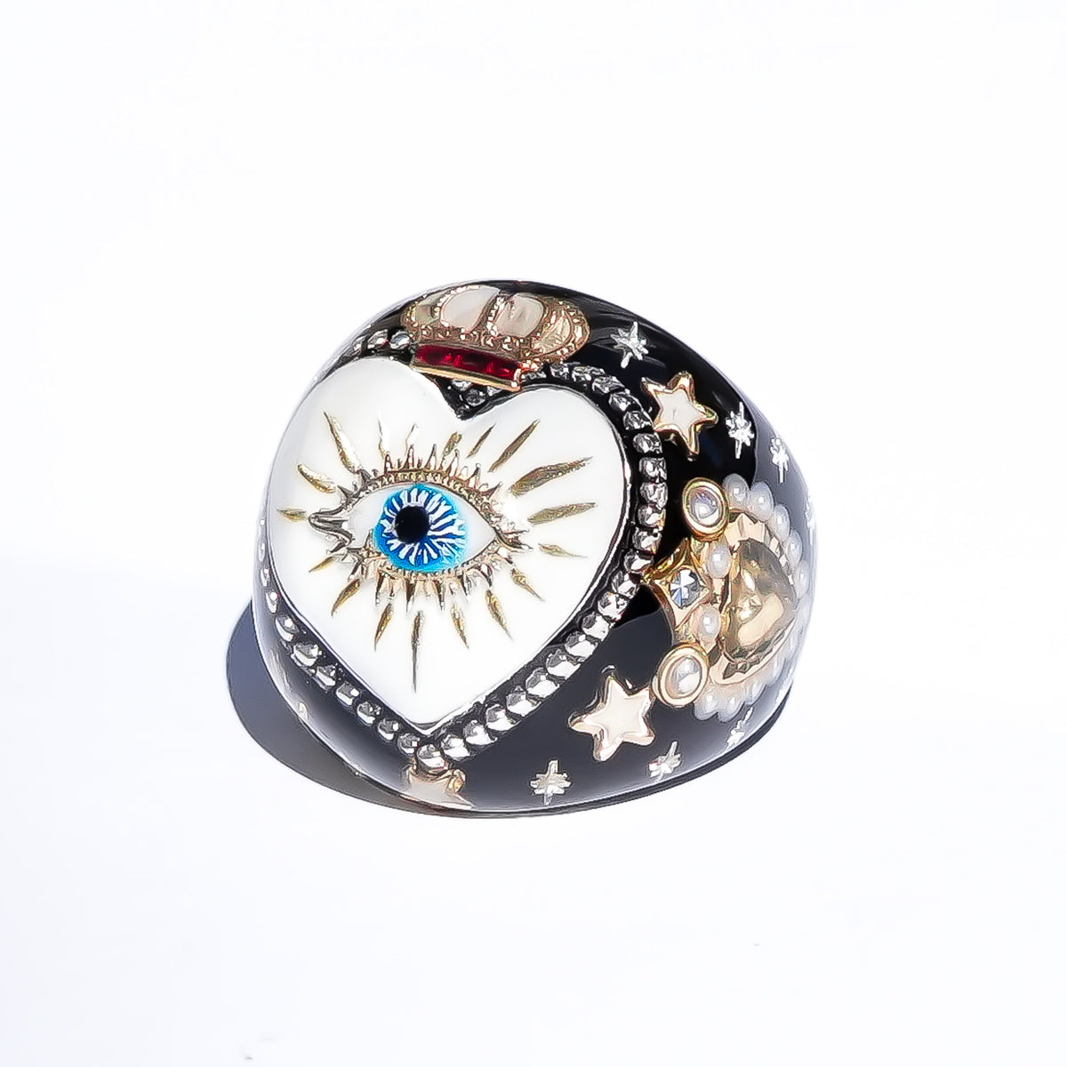 The Sacred Eye Heart Ring - Black × White / #10