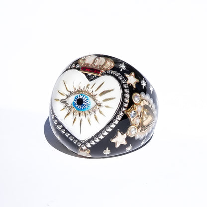 The Sacred Eye Heart Ring - Black × White / #10