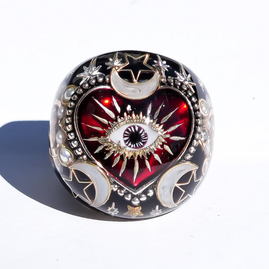 The Celestial Eye Heart Ring - Ruby Red × Black / #14