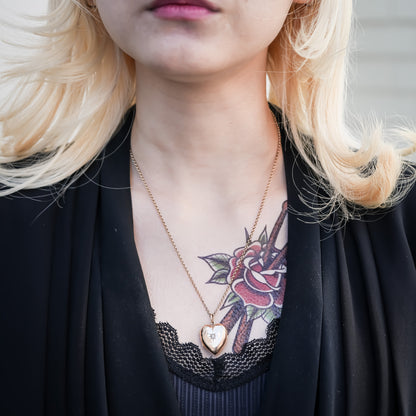 HEART LOCKET NECKLACE / DIAMOND / 9K