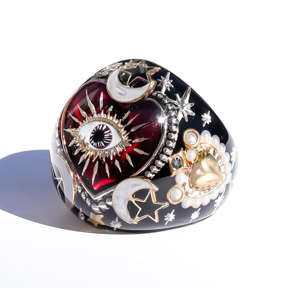 The Celestial Eye Heart Ring - Ruby Red × Black / #14