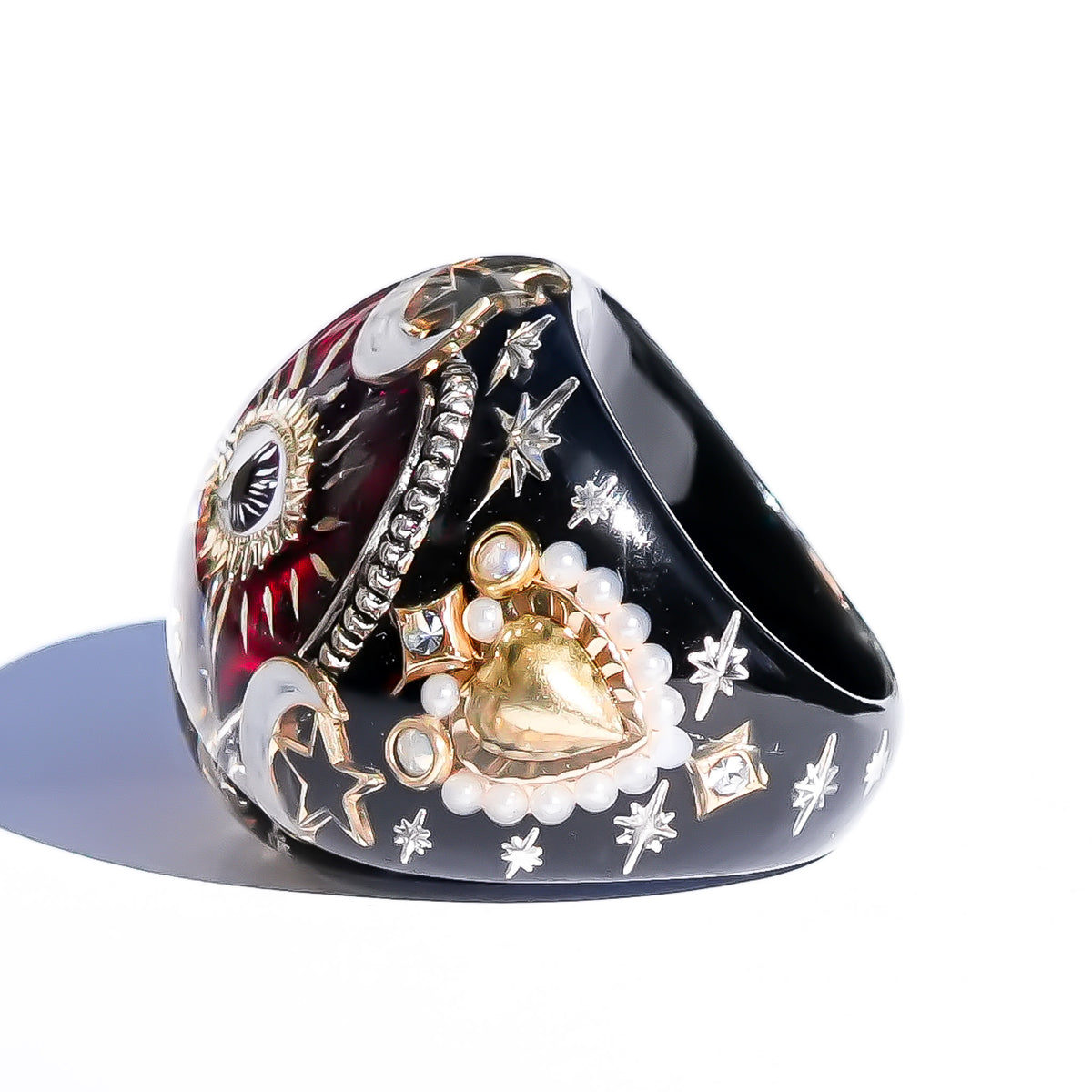 The Celestial Eye Heart Ring - Ruby Red × Black / #14