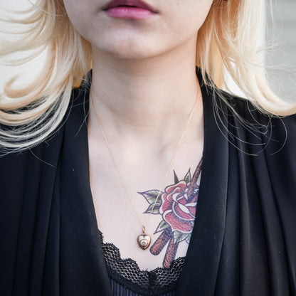 HEART LOCKET NECKLACE / WHITE SAPPHIRE / 9K