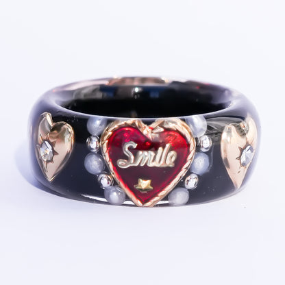 LOVE SMILE RING / BAND / HEART / BLACK / #5