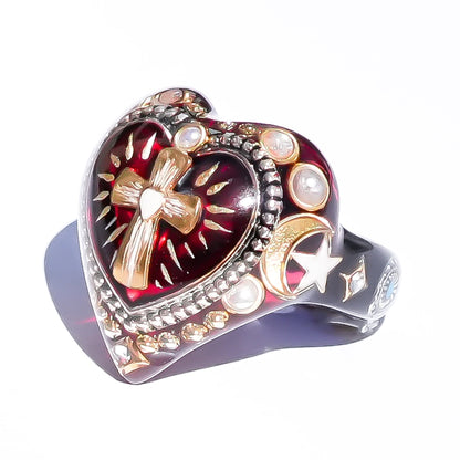 The Sacred Heart of Light Ring - Ruby Red × Black / #14