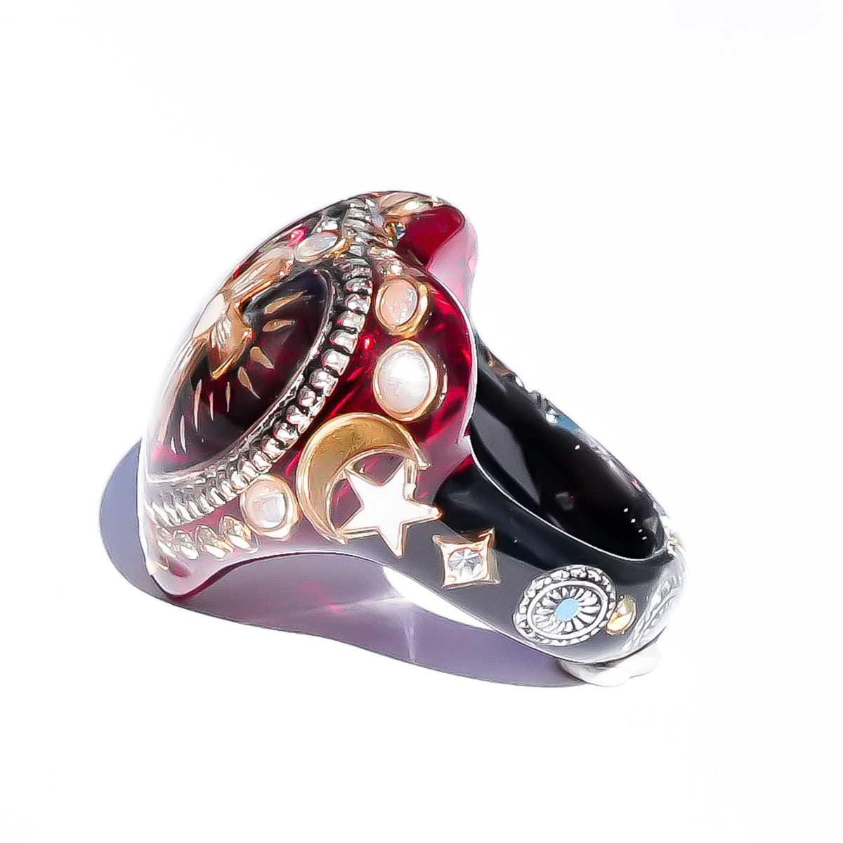 The Sacred Heart of Light Ring - Ruby Red × Black / #14