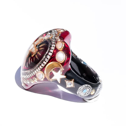 The Sacred Heart of Light Ring - Ruby Red × Black / #14