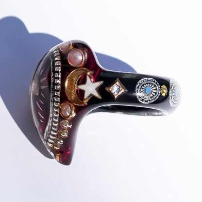 The Sacred Heart of Light Ring - Ruby Red × Black / #14
