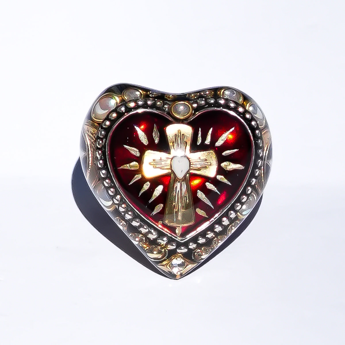 The Sacred Heart of Light Ring - Black × Ruby Red / #10