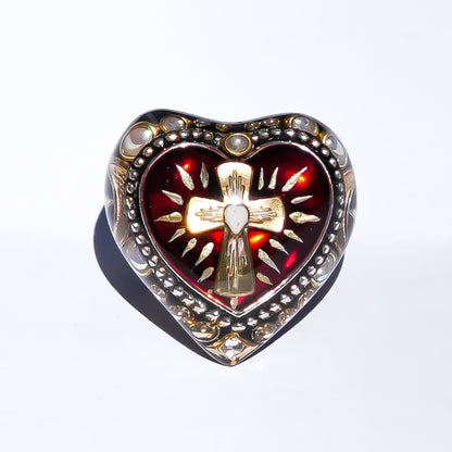 The Sacred Heart of Light Ring - Black × Ruby Red / #10