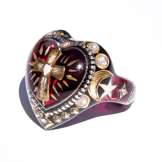 The Sacred Heart of Light Ring - Black × Ruby Red / #10