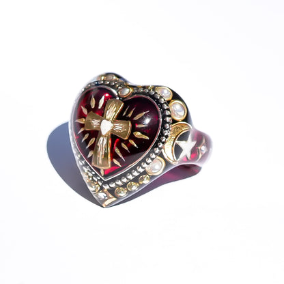 The Sacred Heart of Light Ring - Black × Ruby Red / #10