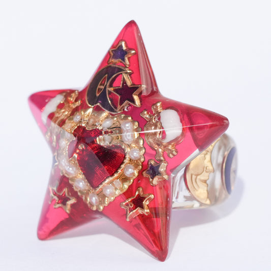 Crimson Star Sacred Heart Ring - Red / #12