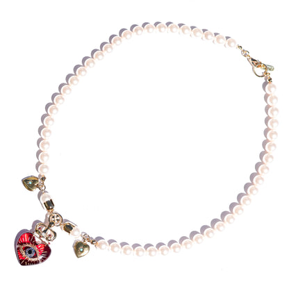 The Eye of Eternal Love Necklace - Red × Pearl