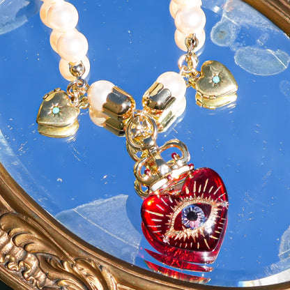 The Eye of Eternal Love Necklace - Red × Pearl
