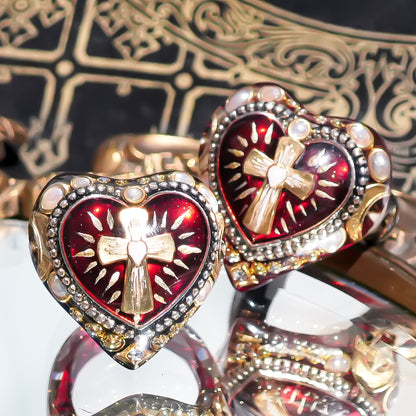 The Sacred Heart of Light Ring - Ruby Red × Black / #14